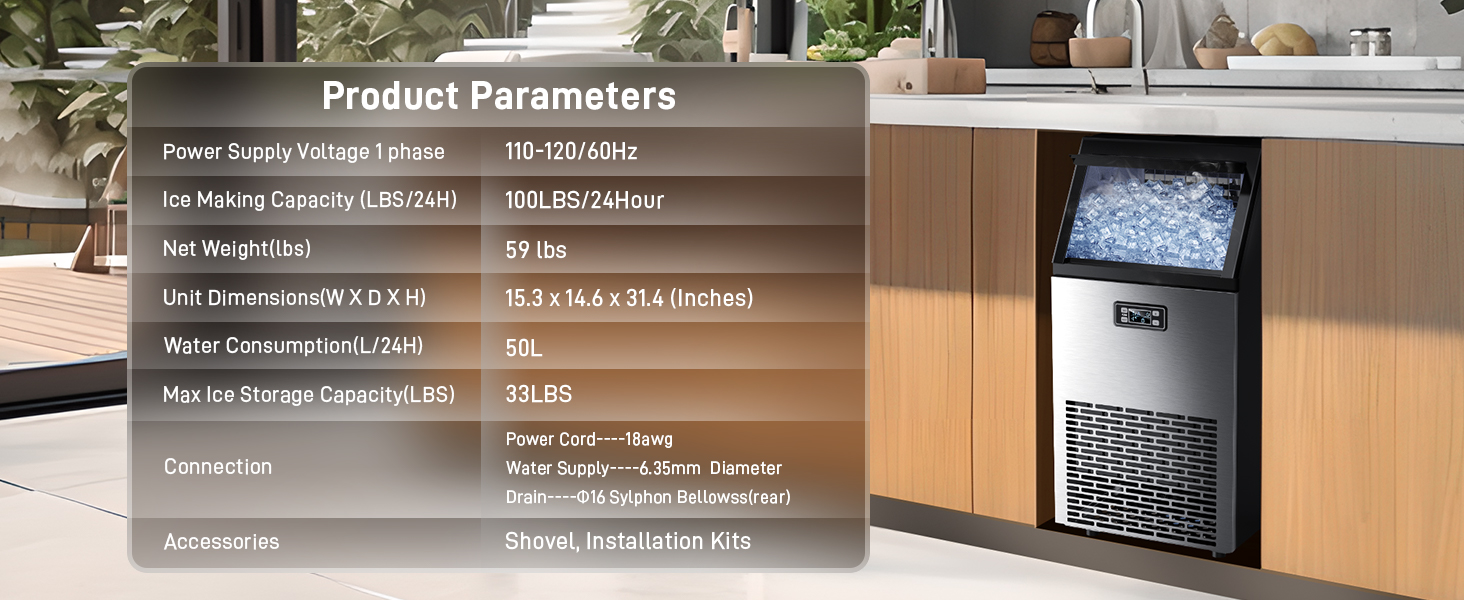 FREE VILLAGE Commercial Ice Maker Machine, 100lbs/Day, 45