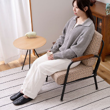 Amazon｜ソファ 1人掛け レトロ チェック柄 肘付き 木肘 コンパクト幅