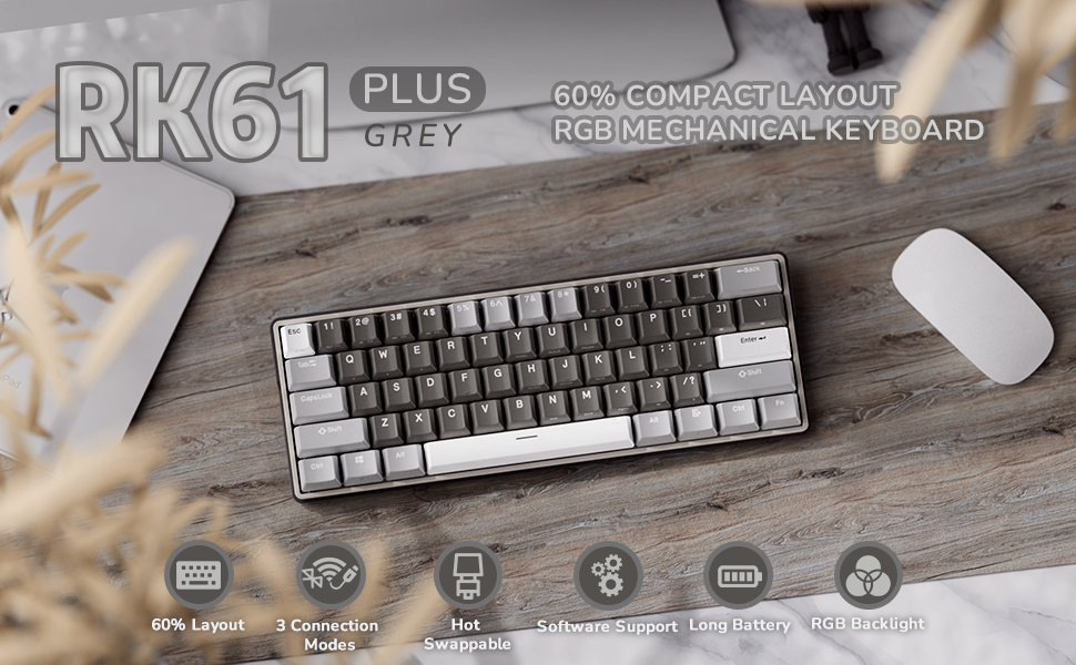 Amazon.com: RK ROYAL KLUDGE RK61 Plus Mechanical Keyboard, 60% Percent ...