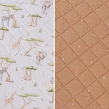 Image shows the safari side of the play mat and the light brown star side of the play mat