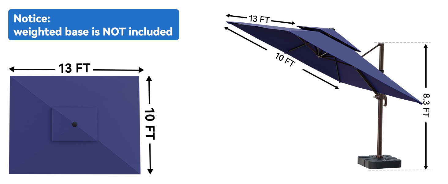 ZLACUIU 10x13FT Cantilever Outdoor Patio Umbrellas, Double Top Large Rectangle