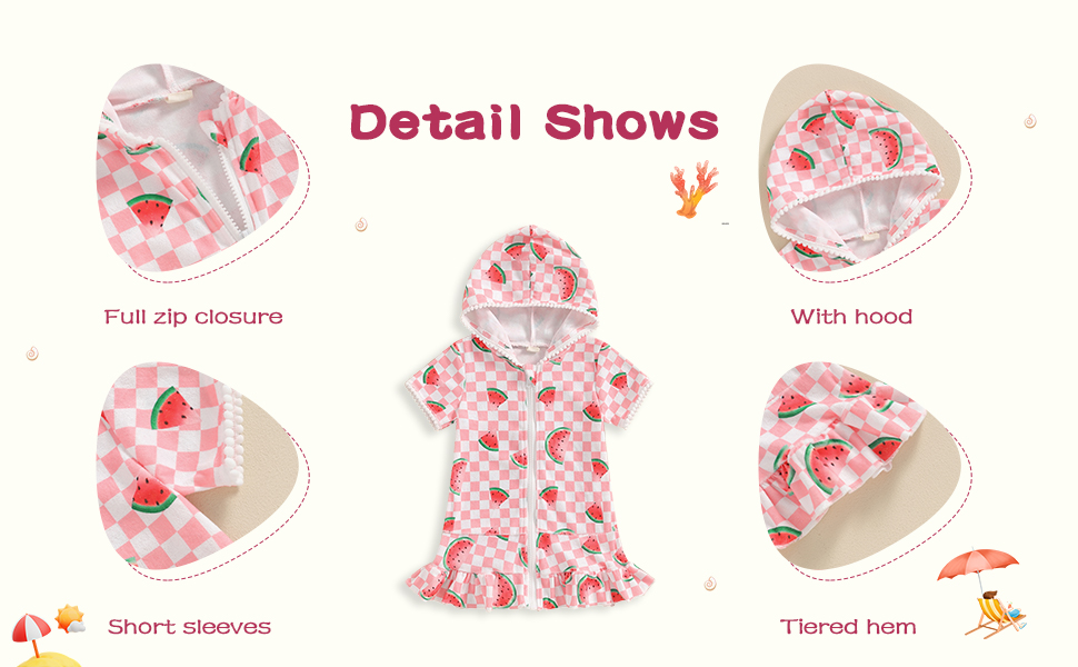 Girls Hooded Zip Terry Coverups Swimsuit