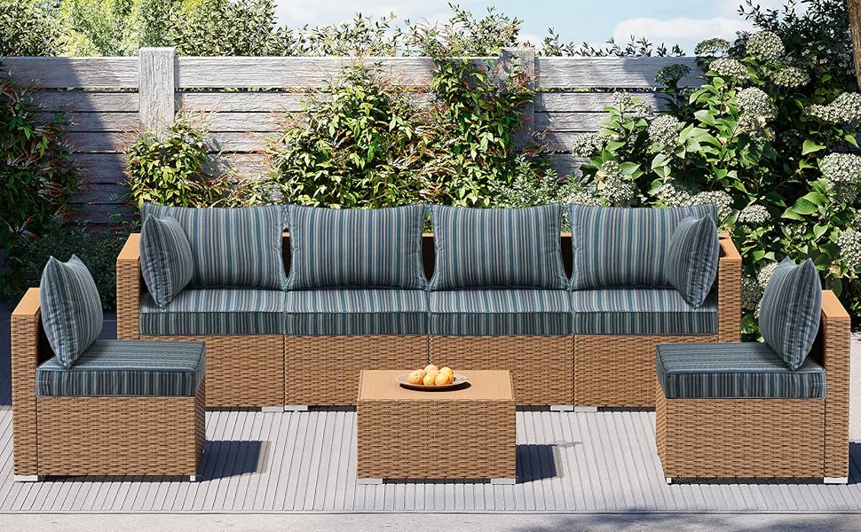 Outdoor patio furniture set with Troupe Dock cushions