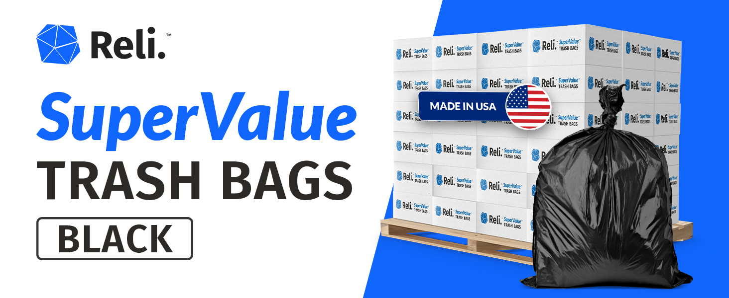 Reli. SuperValue Black Trash Bags Bulk Pallet Case