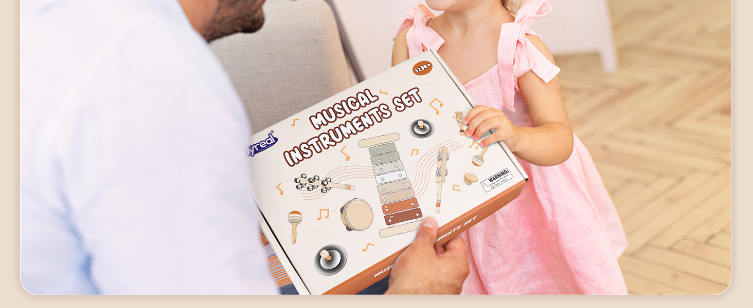 Kids Musical Instruments, Joyreal Baby Musical Instrument Montessori Wooden Toys for Toddlers18M+, Neutral Colors Percussion Instruments Set, Aesthetic Modern Boho Xylophone for Kids Playroom Gifts 18 Toddler Musical Instruments