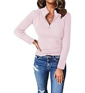 PRETTYGARDEN Fall Quarter Zip Pullover Sweaters for Women 2025 Long Sleeve Collared Fitted Ribbed...