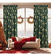 NICETOWN Green Curtains 84 inches Long for Living Room, Golden Printed with Grinch & Tree Pattern...