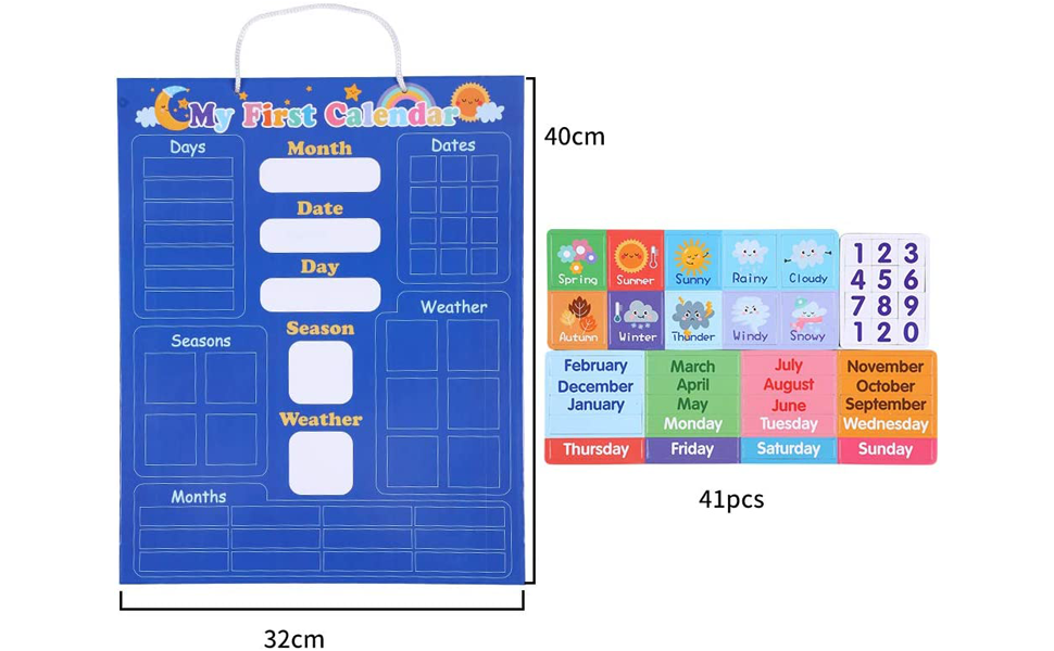 PYEBE Classroom Calendar Chart, 16โ X 13โ Calendar for Kids Calendar Chart English