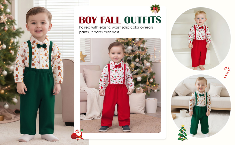 Toddler Baby Boy Christmas Outfit Gentleman Gingerbread Shirt Pants Set Boys Matching Clothes