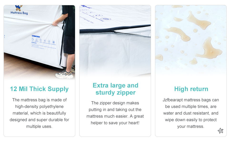 Mattress Bags for Moving and Storage,6 Mil Zippered Mattress Bag Twin