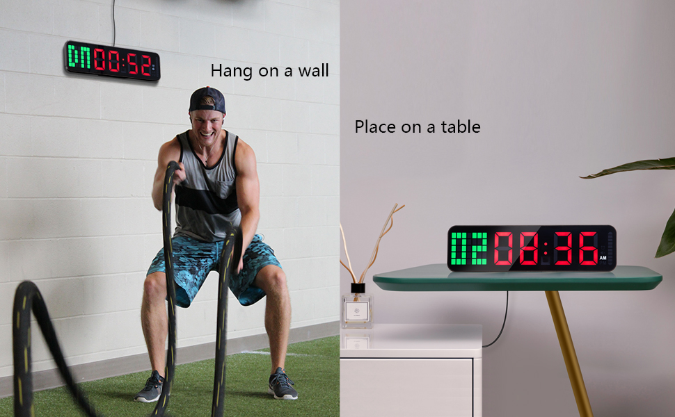 LUCORB Gym Timer, 15" Large Digital Wall Clock for Interval Workout with Time