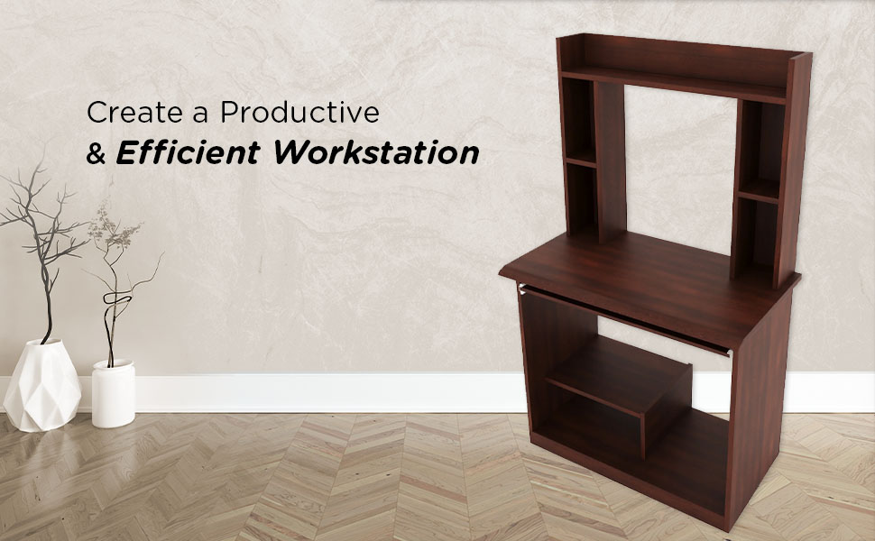 Nilkamal Dion Engineered Wood Computer Table Study Desk with Keyboard Tray and 7 Shelves