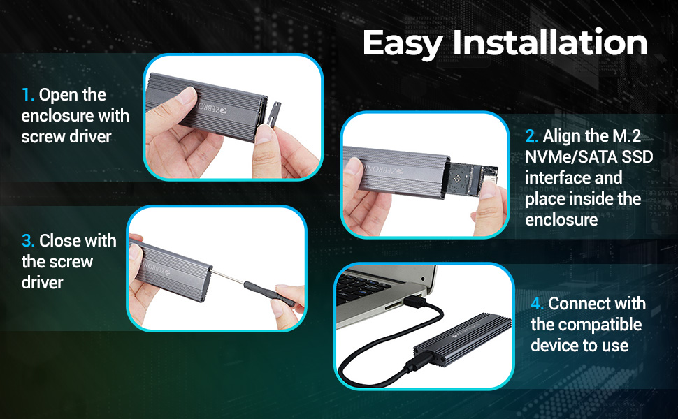 ZEBRONICS CMN01 M.2 NVMe/SATA SSD Enclosure with Aluminum Case, TypeC