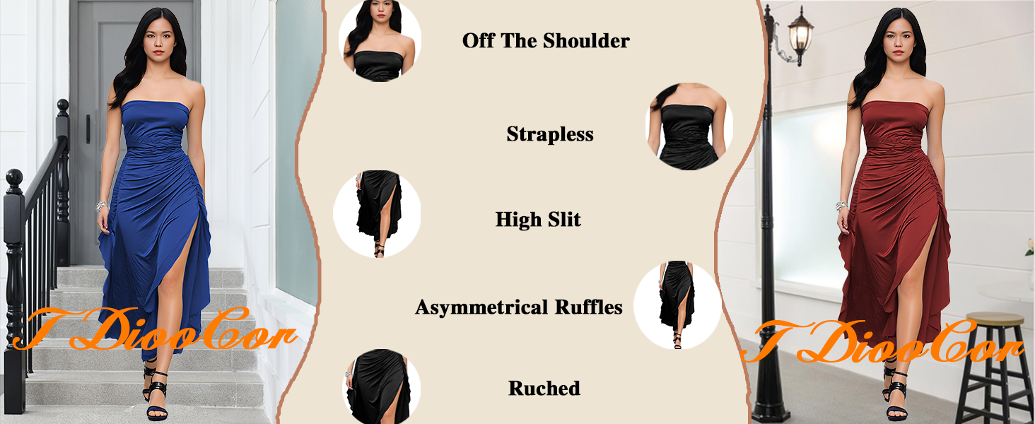 Women Off Shoulder Maxi Dress 2025 Sleeveless High Slit Flowy Formal Party Dresses