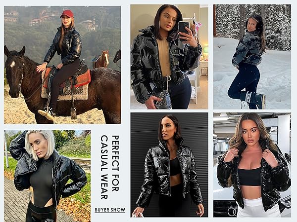 Amazon.com: COZYPOIN Women's Metallic Shiny Cropped Puffer