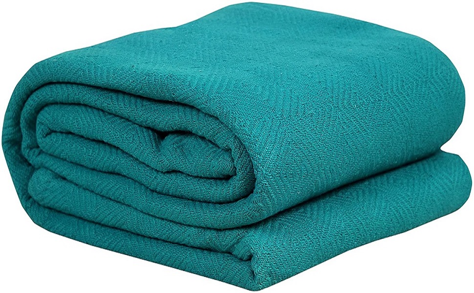 Eurotex 100 Cotton Blankets Twin Size for Bed Teal 405GSM Diamond Weave Soft