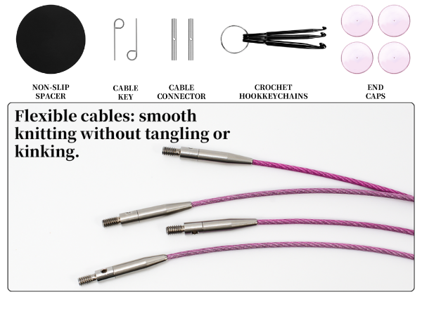 Interchangeable Circular Knitting Needles Set Aluminum US Sizes 2.5, 4, 5, 6, 7, 8, 9, 10, 11 