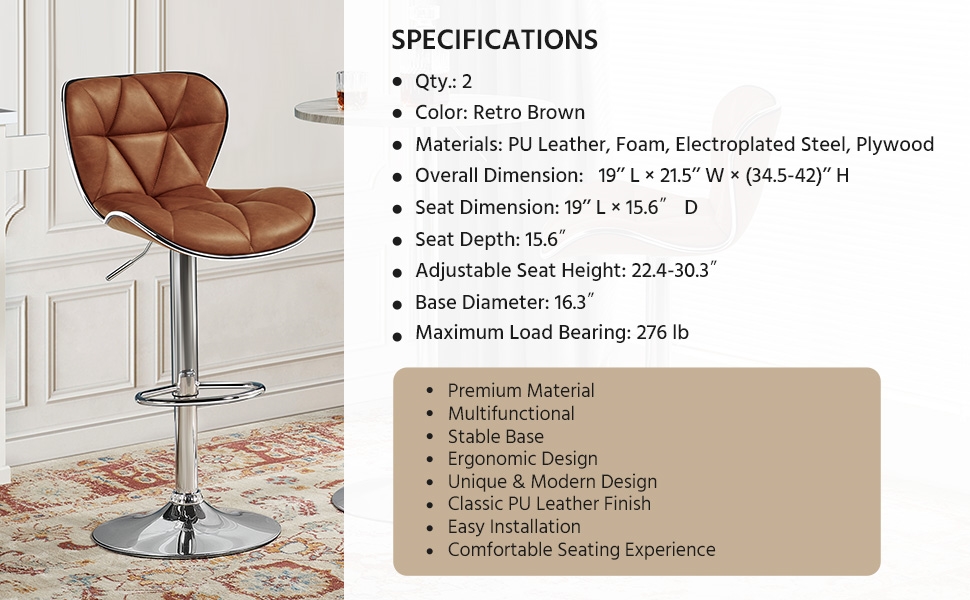 Yaheetech bar stools Set of 2 Adjustable Bar Stools PU