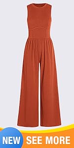 Womens Summer Jumpsuits Dressy Casual One Piece Outfits Sleeveless Crew Neck Wide Leg Pants Rompers