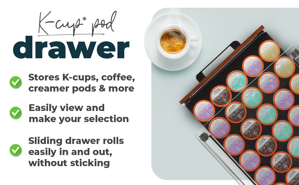 Saratoga Home Coffee Pod Organizer, Solid Wood Drawer with