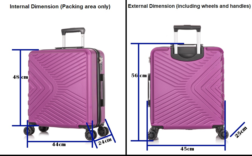 DK Luggage 56x45x25 cm Cabin Size EasyJet Max Jet2 British Airways Lightweight 4 Wheels Carry On