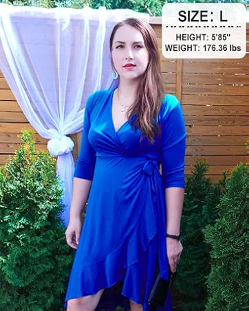 Deep V Neck Faux Wrap Ruched Ruffle Dress