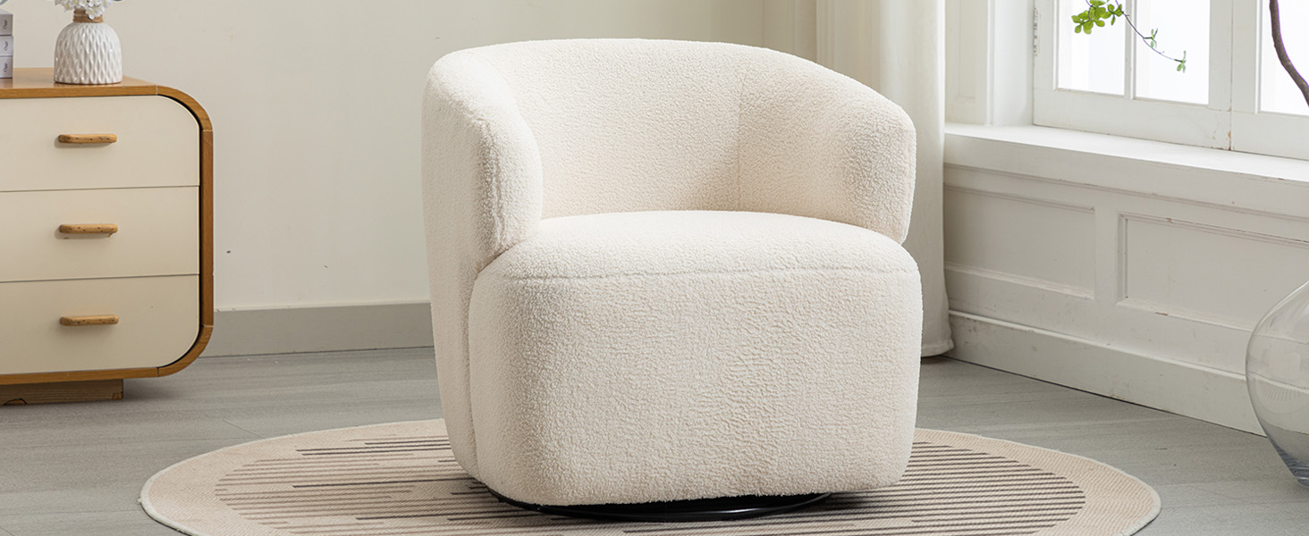White Chenille Swivel Accent Chair