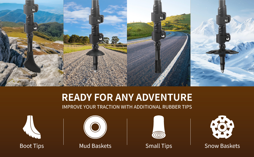 Lightweight trekking poles with cork grip, all-terrain tips, aircraft aluminum, portable design