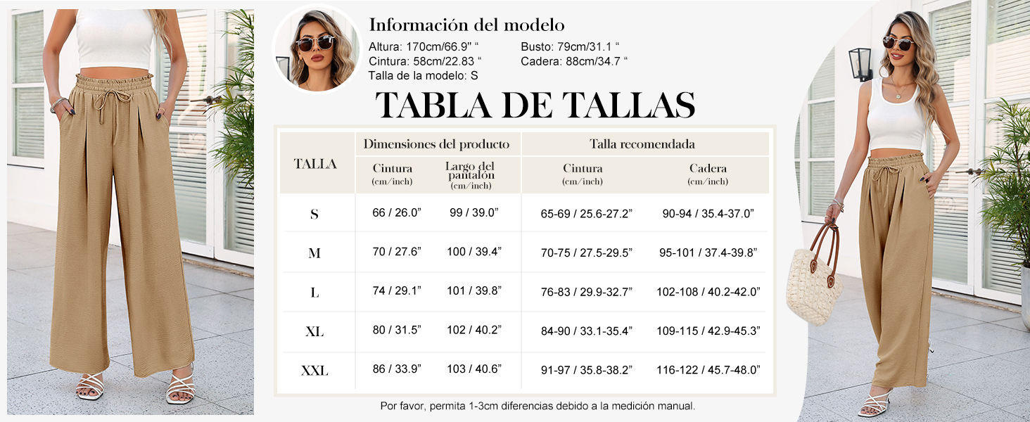 CMTOP Wide Leg Trousers for Women Summer Baggy Trousers Elastic High Waist Casual Loose Pants Ladies Lounge Pant with Pockets 16 CMTOP