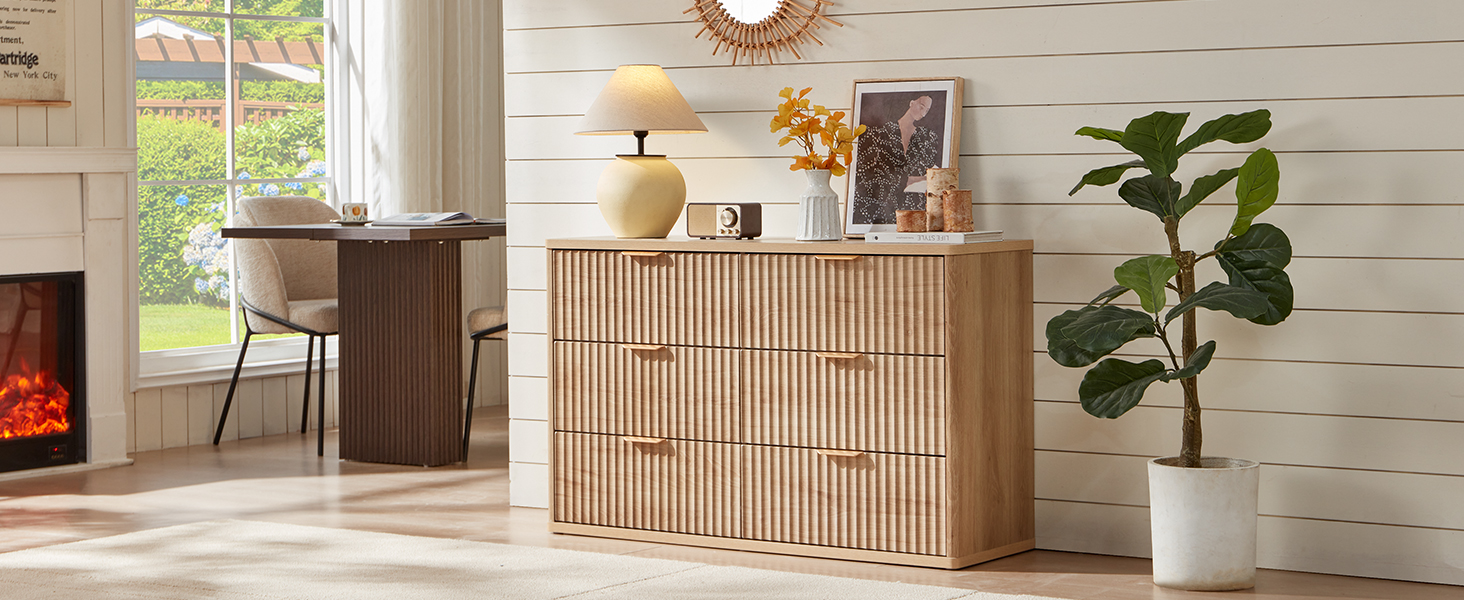 LEYAOYAO Fluted 6 Drawers Dresser for Bedroom, 48&#34; Wide Modern Chest of Drawers with Metal Handle