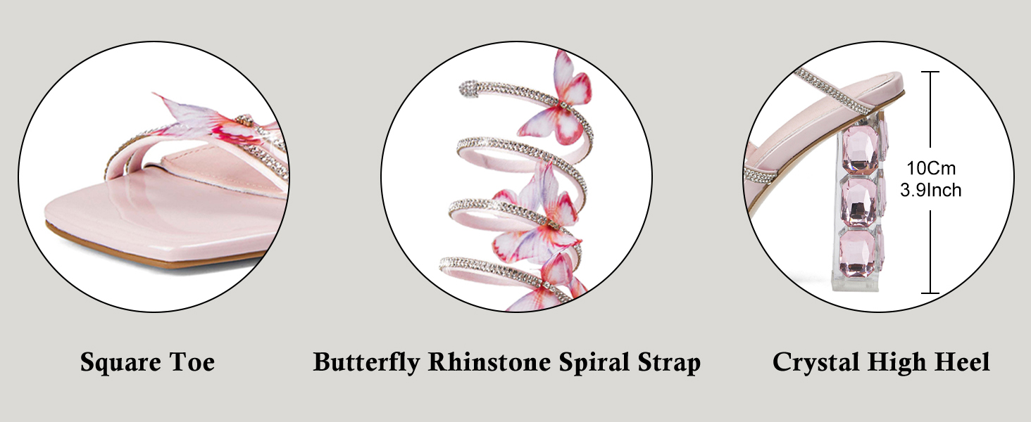 pink butterfly high heels sparkly crystal strappy block heeled sandals