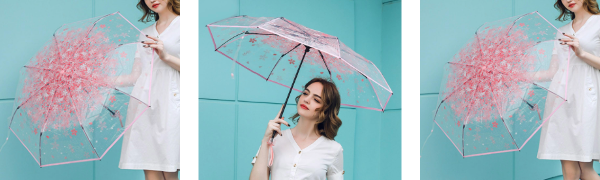 Transparent Umbrella Blossom Dome Umbrella Clear Bubble Umbrella Pink