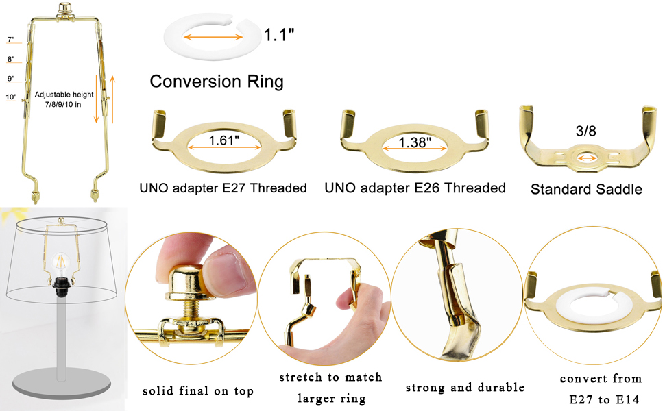 Mornajina 2Packs 7 8 9 10 inch Lamp Shade Harp Holder, Adjustable Lamp