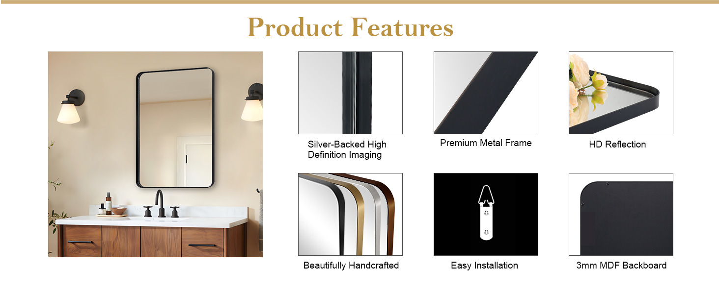 ANDY STAR Black Mirror for Bathroom, Rectangular Vanity
