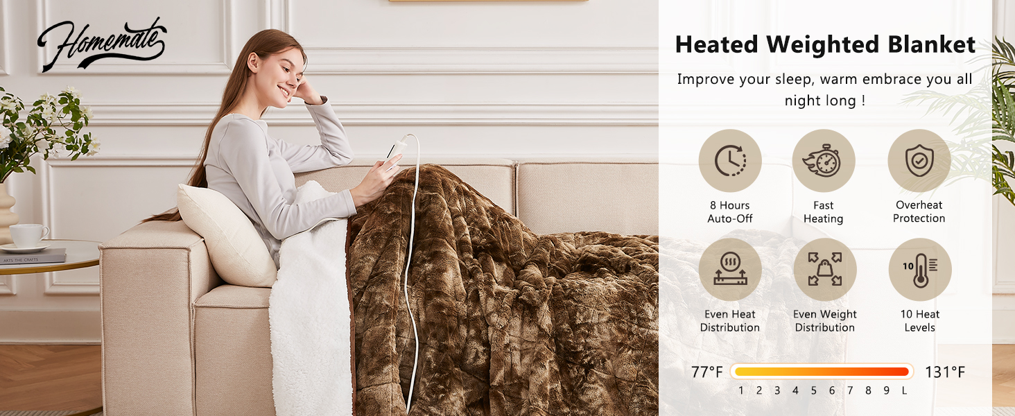 Homemate Heated Weighted Blanket 72"x84" 20lbs Electric