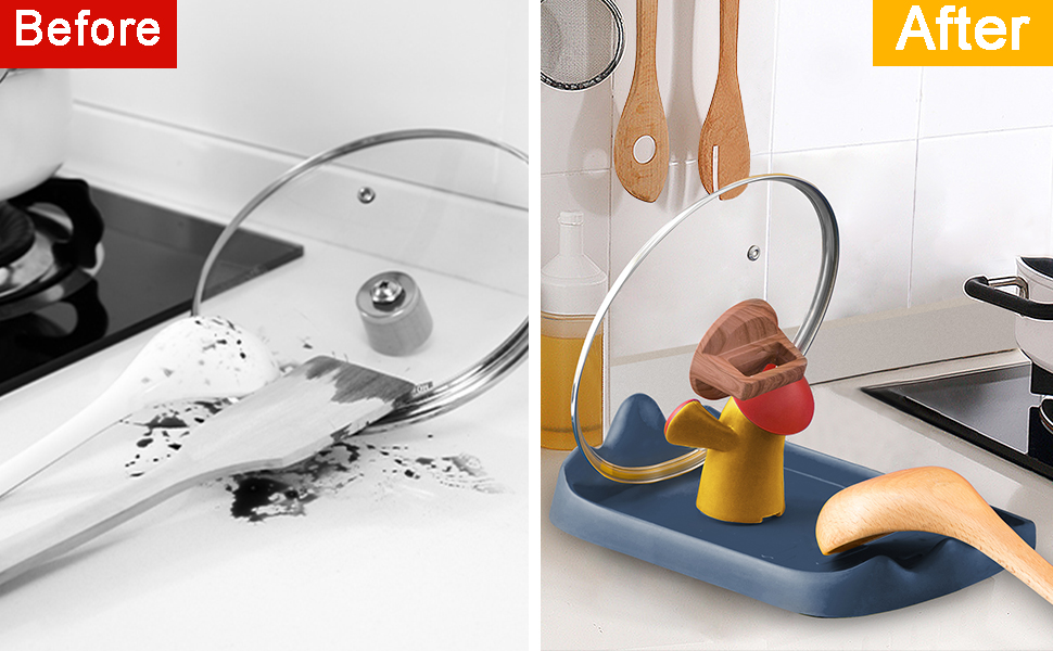 Pan Lid Organizer Storage Soup Spoon Rests Utensils Kitchen Tool, Utensil Rest with