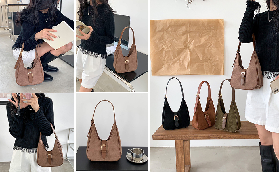 Amazon.com: Slouchy Hobo Bags Women Retro Suede Underarm