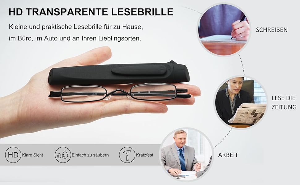 lesebrille kompakt,Mini Klein Klar Federscharnier Lesehilfe Sehhilfe Brille Dioptrien mit Etui