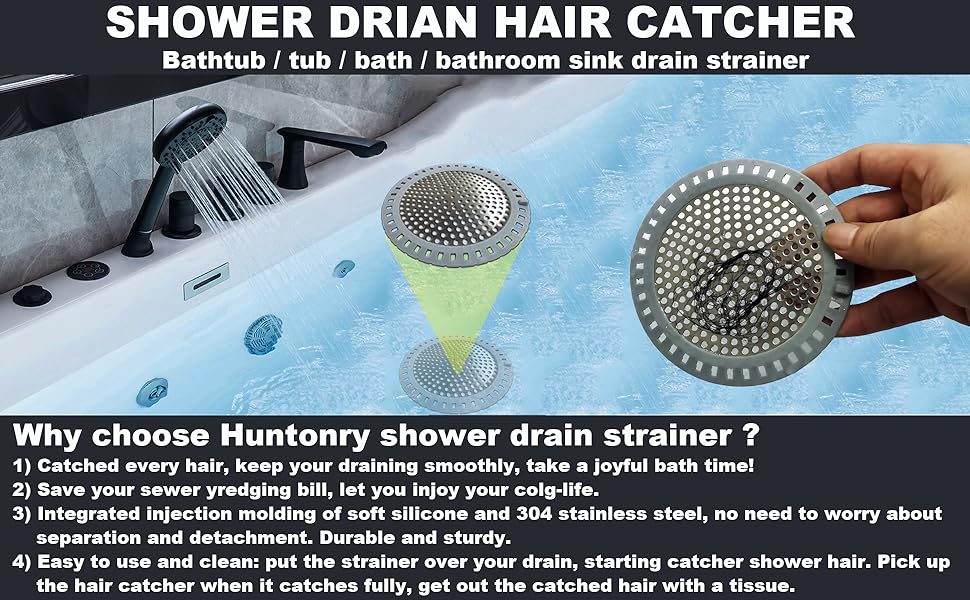 Huntonry Drain Hair Catcher, Shower Hair Drain Catcher, Shower Drain
