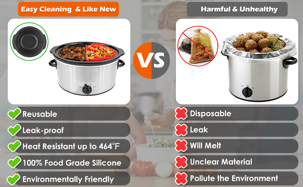 Silicone Crock Pot Liners Fit for Crockpot & Hamilton Beach 6QT, Biupky