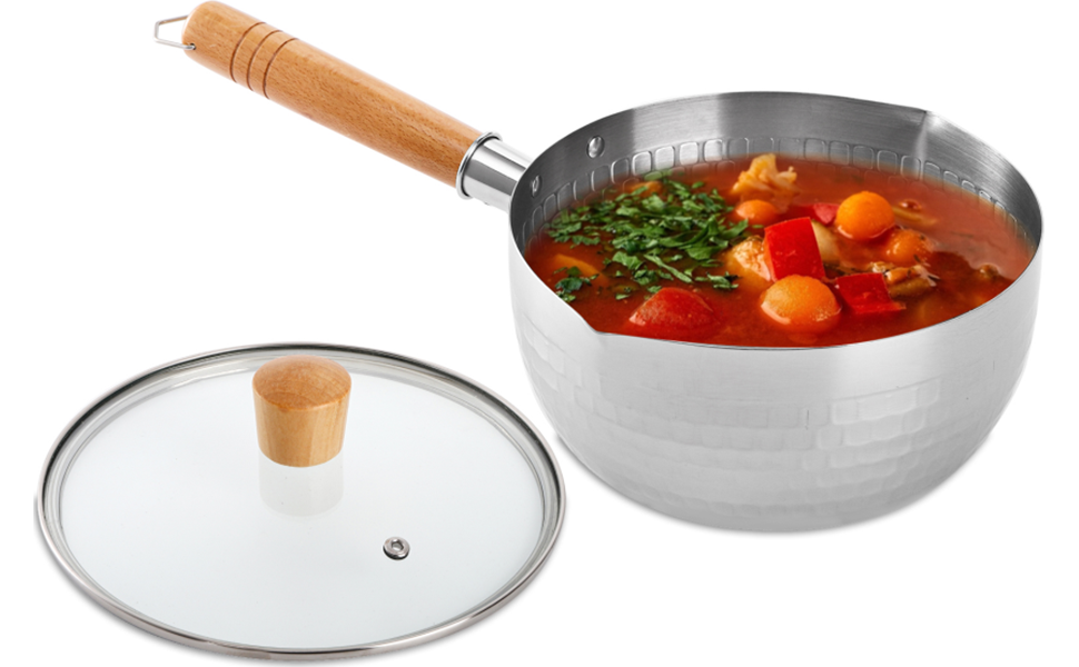 DEAYOU Stainless Steel Saucepan with Glass Lid, 2 Quart
