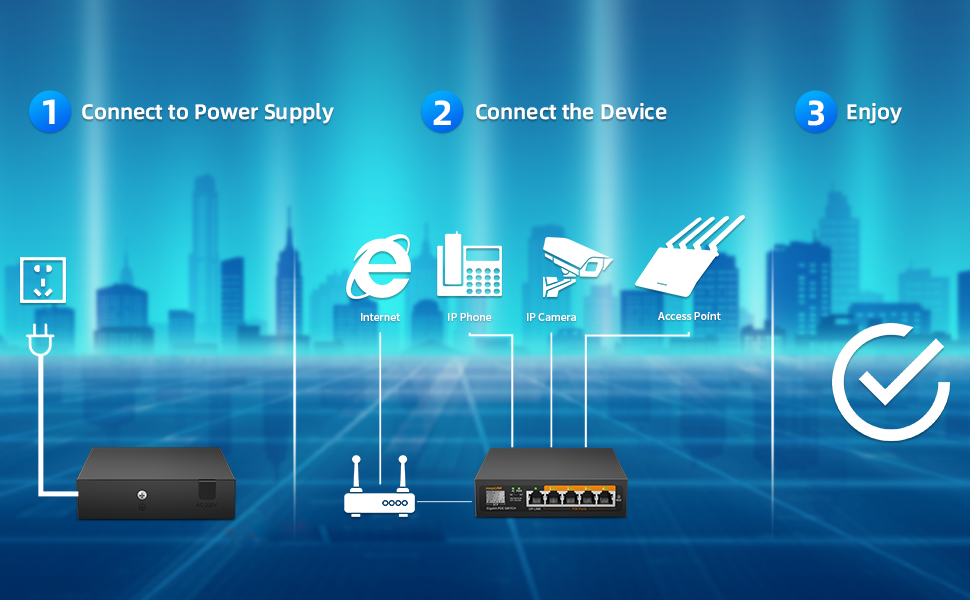 keepLiNK 6 Port Gigabit PoE Switch, 4 PoE+ Ports 1000Mbps, 1 Gigabit