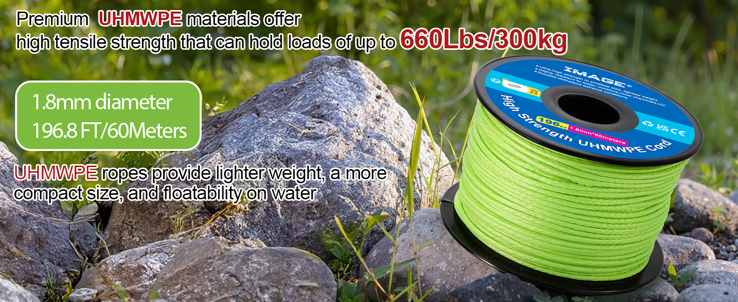 IMAGE High Strength Braided Cord, 100% UHMWPE Cord Throw Line 60m/196fts with Abrasion Flame 