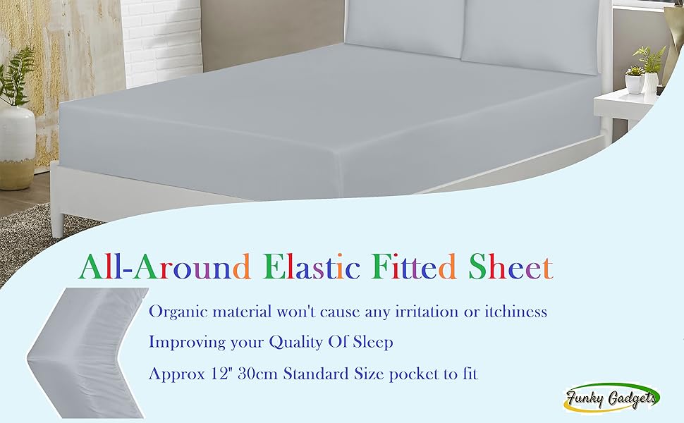 King Size Grey Fitted Sheet, 100 Egyptian Cotton Bedding Sheet, Cotton