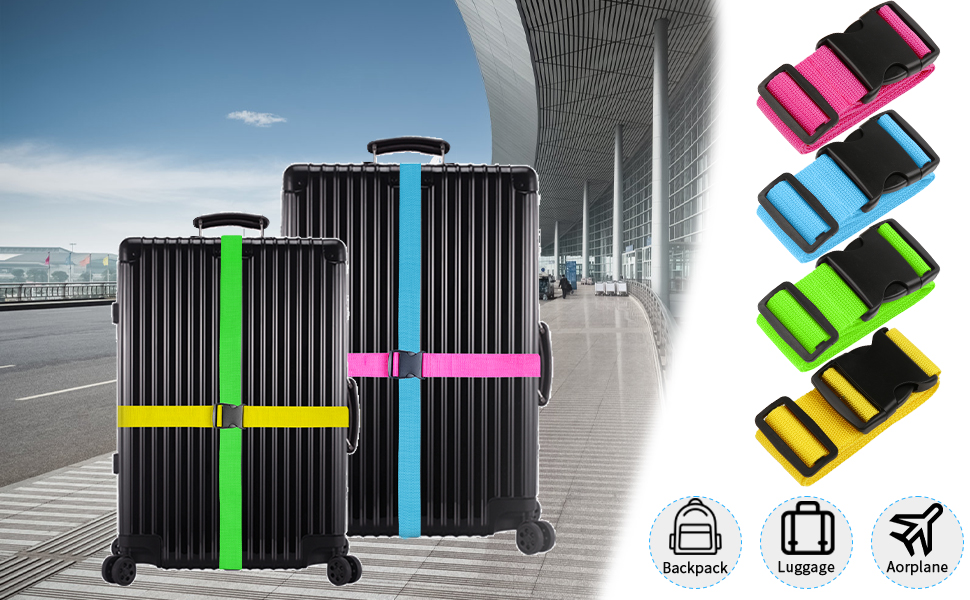 BBLIKE 2 Pack Personalised Luggage Straps for Suitcase, Adjustable