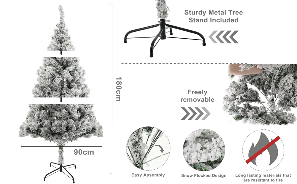 6FT Christmas Tree, 1.8m White Flocked Christmas Tree