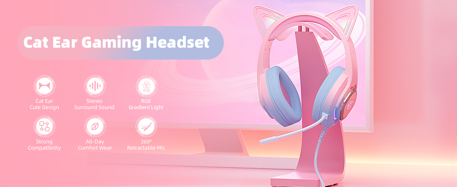 IGRL Cat Ear Gaming Headset, Wired Gaming Headphones for PC