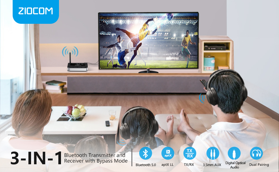 Bluetooth Transmitter Receiver for TV Home Stereo, Bluetooth Audio Adapter, Supports aptX