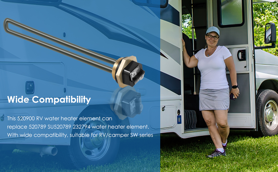 Upgraded 520900 RV Water Heater Element with New Gasket