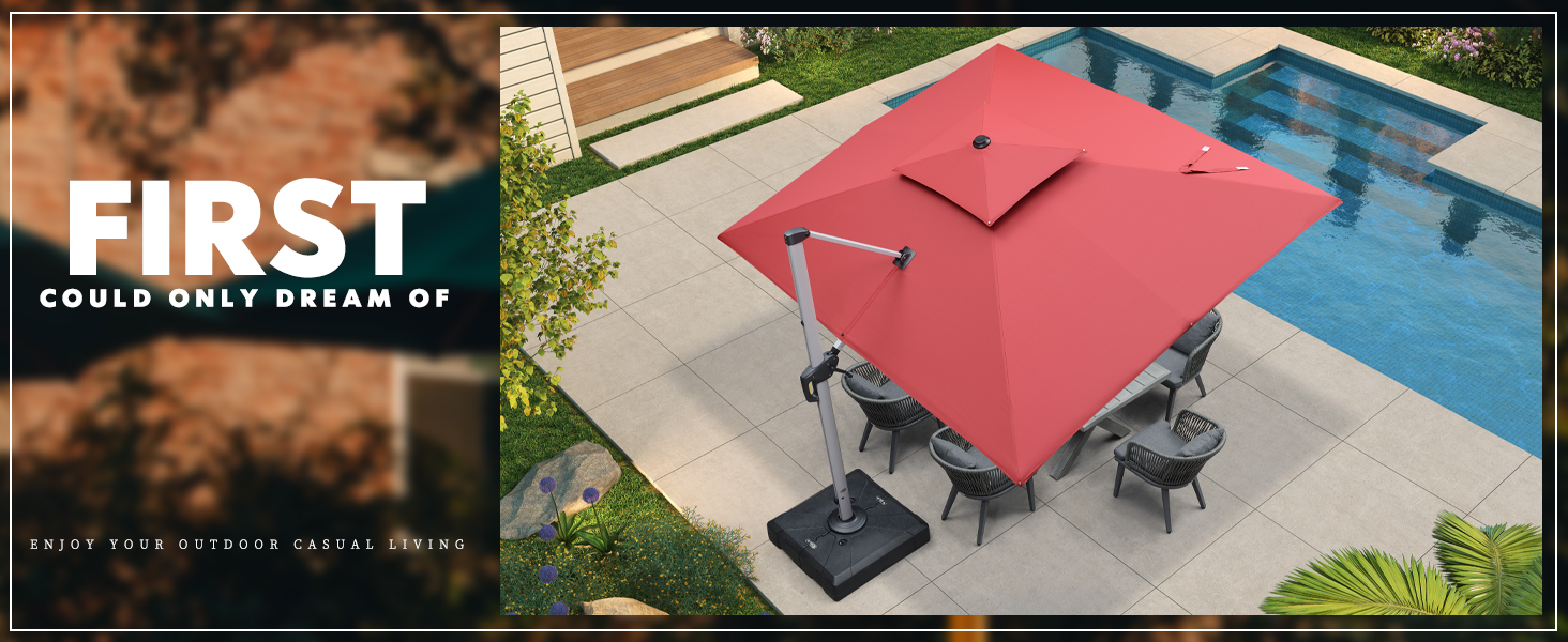 PURPLE LEAF 3 X 3.65 M Garden Cantilever Parasol, Large Rectangular Patio Umbrella With Crank Handle And Tilt For Balcony And Outdoor,Red,3 X 3.65 M 12 1